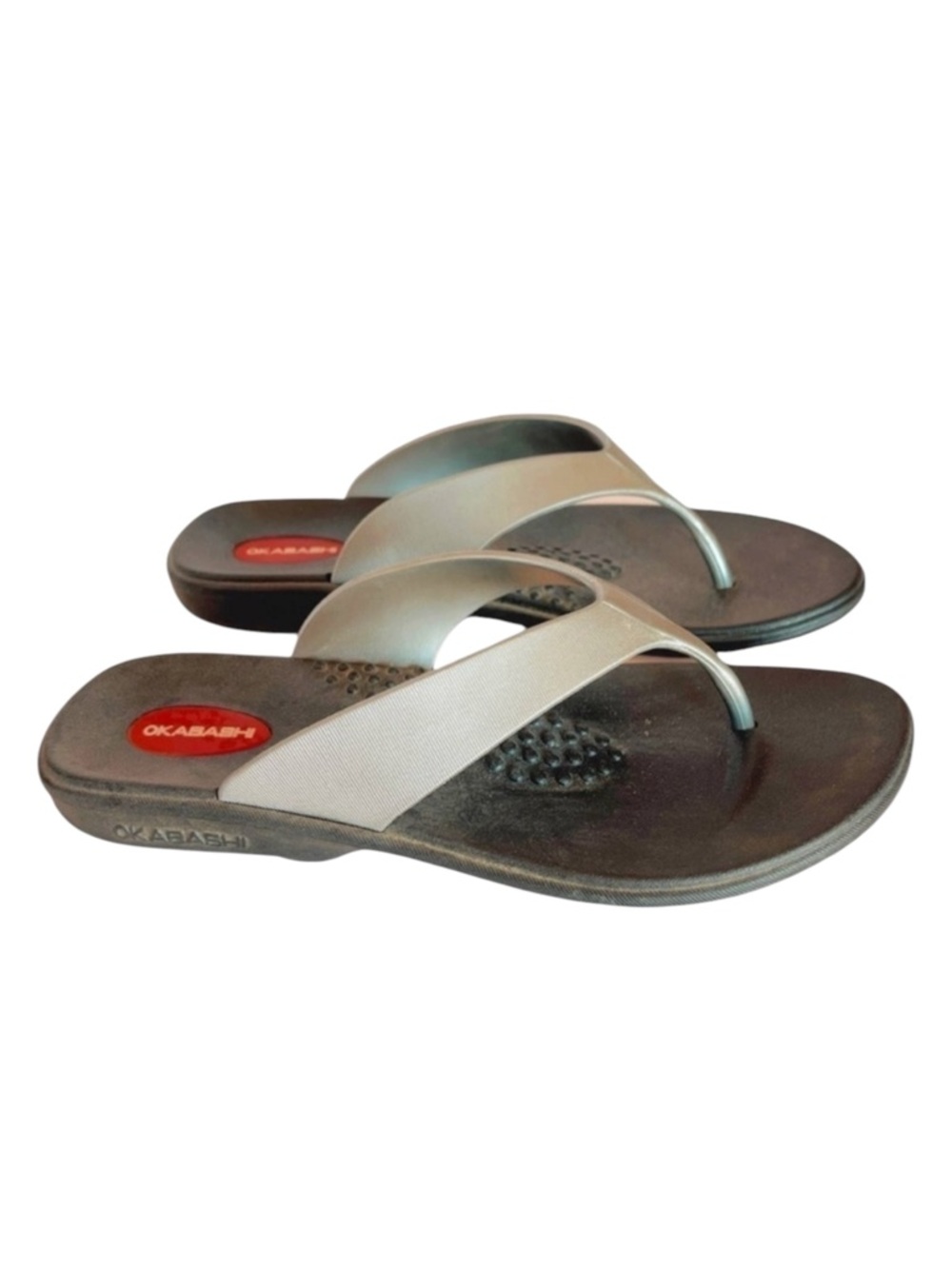 OKABASHI Marina Gray Charcoal Size Medium Flip Flops - Picture 2 of 8